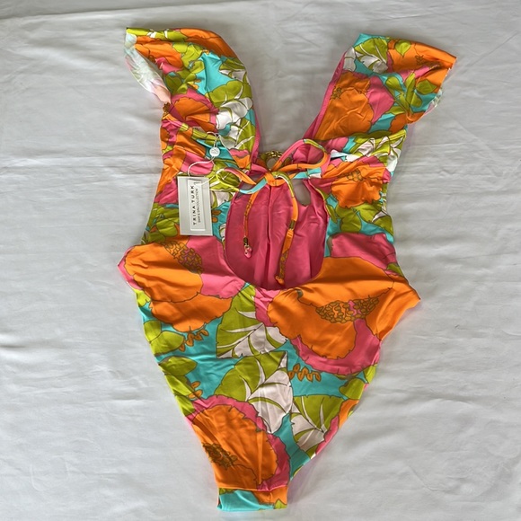 Trina Turk Playa De Flor Flutter Sleeve Maillot One Piece Swim suit Size 12 NWT - Picture 9 of 12
